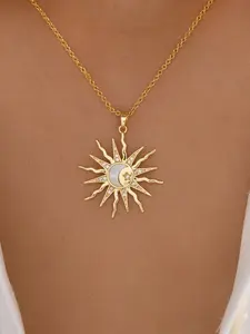 Solar Moon Abalone Necklace, Luxury Unique Design Collarbone Chain, Rhinestone Versatile Elegant Necklace, Gift for Girlfriend Best Friend Birthday