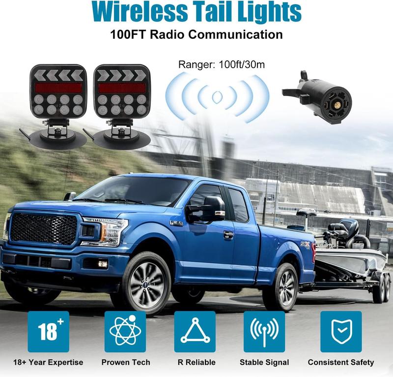 SUNPIE Wireless Magnetic Trailer 36 LEDs Lights Kit,2.4GHz Signal,7 Pin Plug,10Hours Runtime,100 FT Signal Synchronization,IP67 Waterproof,Adjustable Magnetic Mount,Rechargeable with Strobe Reverse Modes,Towing Lights Kit for Trucks RV Boat,Outdoorfun