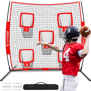 BAGAIL Football Throwing Net - 5  Target Pockets, Easy Setup, Heavy-Duty - Portable QB Accuracy Trainer, Fun Target Practice Net for Football with Carry Bag
