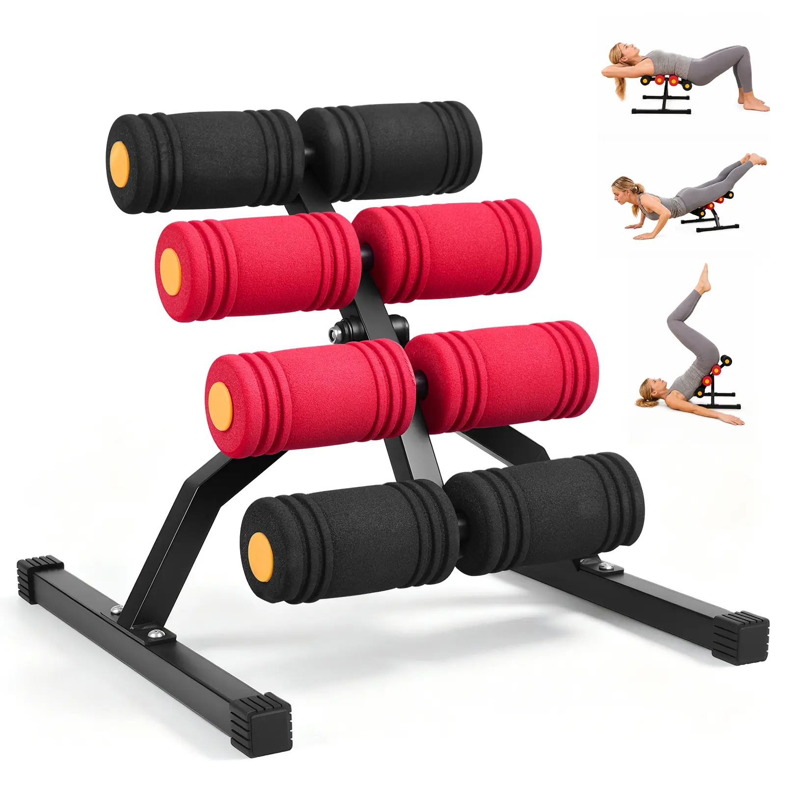 Foam Roller Back Stretcher, Carbon Steel Frame, 297lb Capacity, Home Gym Ab Training Equipment for Daily Fitness Enthusiasts, Assembly Tools Included, Red & Black