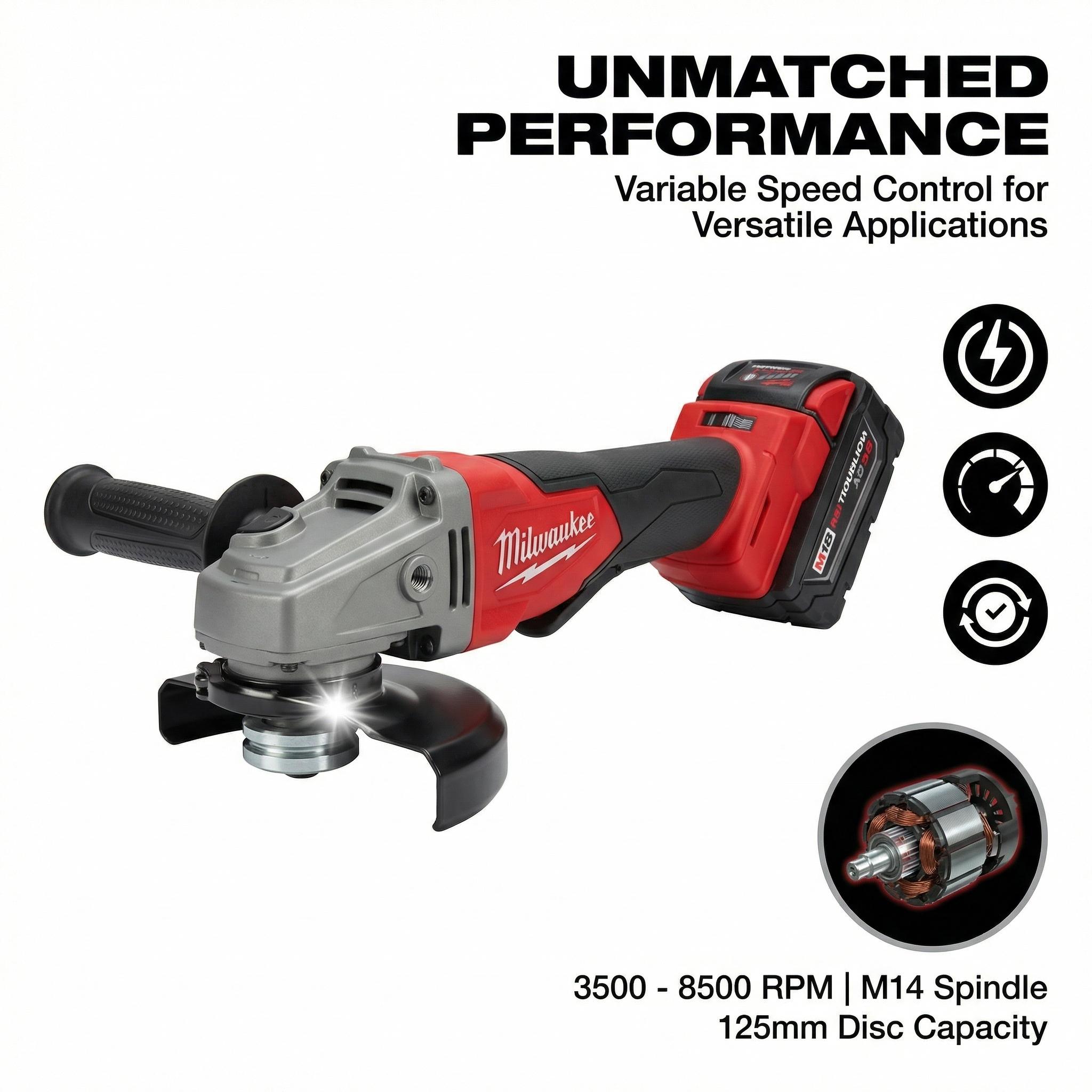 Milwaukee 125mm Angle Grinder Kit One Battery Charger Variable Speed Cutting Electric Wrench Makita Charger