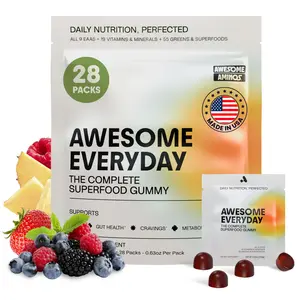 Awesome Everyday - Essential Daily Nutrition Gummies - 9 Essential Amino Acids + Vitamins, Minerals & Organic Greens and Superfoods - Fermented Nutrition for Energy, Brain & Immunity – Adults – 28 Count