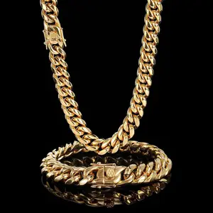 Men's Gold Stainless Steel Cuban Link Necklace - Fashion Accessory for Party, Birthday, Daily Wear