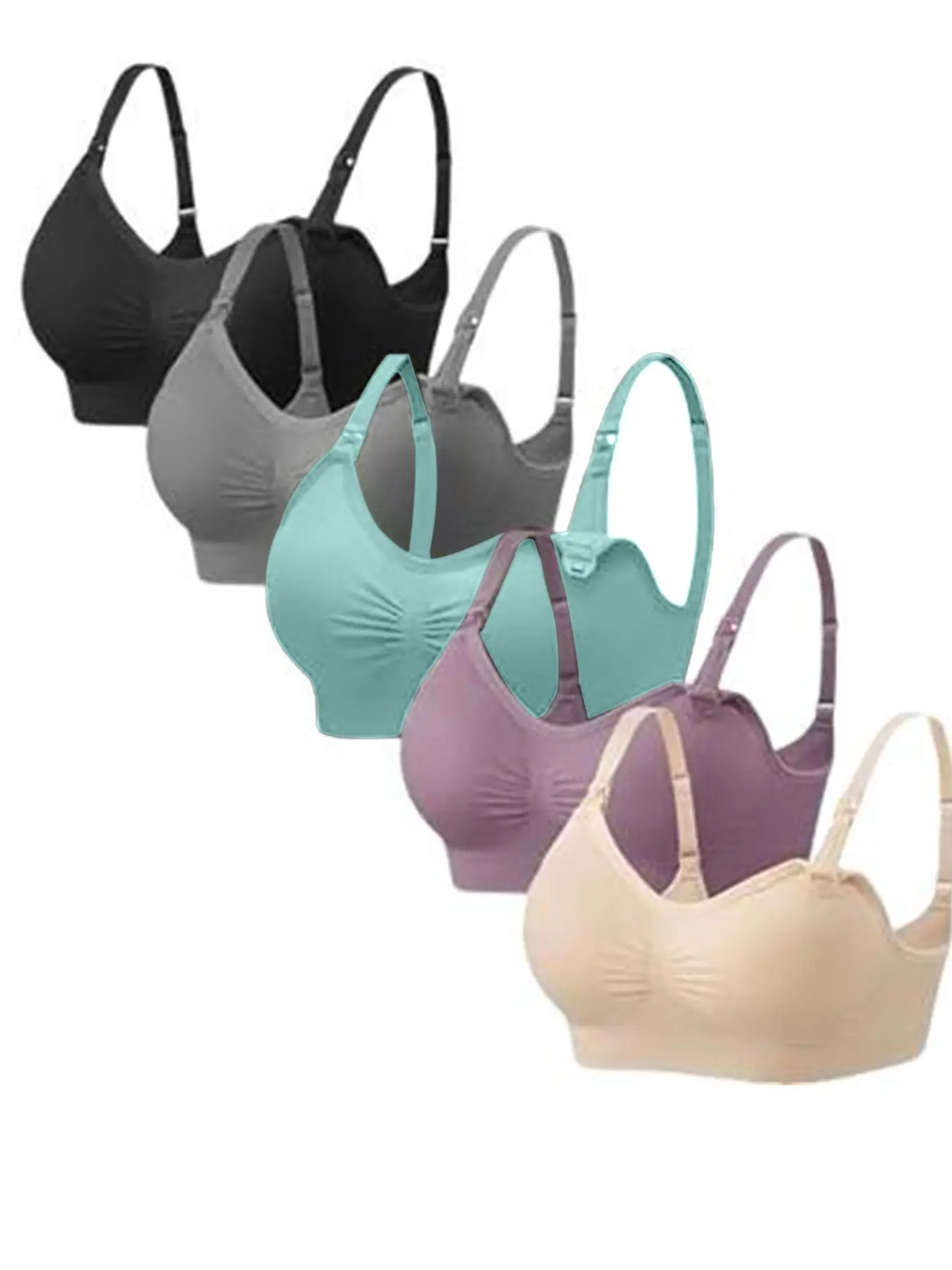 Angel Care Nursing Bras 5 Pack, Essential for Pregnant and Nursing Mothers, Seamless Wireless Sleep Bras, Includes Bra Extender for Comfort