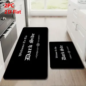 2/3PCS Soft Gothic Style Kitchen Mat Set, Welcome to the Dark Side Slogan & Pentagram Design, Non-Slip, Absorbent, Home Decor