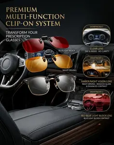 OptiCraft 3 Packs Clip On Blue Light Blocking Glasses, Anti Eye Strain & Headaches, Flip Up Rimless Lens - Clear/Amber/Red
