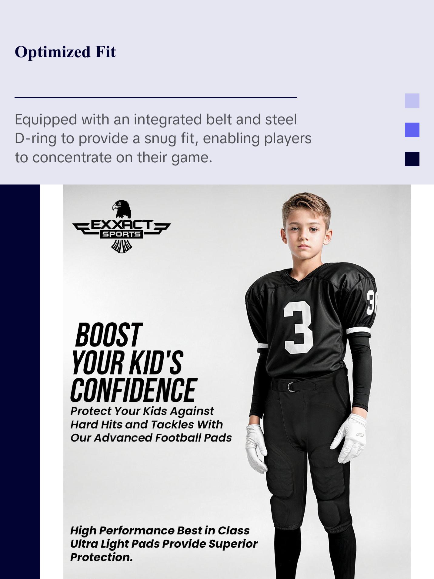 Exxact Sports Proline Youth Integrated Football Pants with 7 Flex Pads Lightweight Practice Trousers for Protection White Athletic Bottoms Active Top