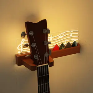Light Up Guitar Wall Mount, LED Wooden & Acrylic Guitar Hanger, USB Powered Guitar Display, Stylish Wall Rack for Acoustic & Electric Guitars, Perfect Gift for Guitarists