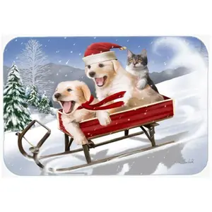 212 MAIN Large Rectangular Tempered Glass Chopping Board - Heat-Resistant Kitchen Cutting Board with Dog and Kitten in a Sled Art Prints, Need for Speed Design