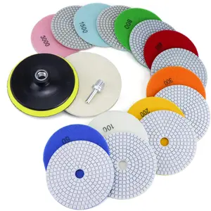 10pcs Diamond Polishing Pads 5 Inch with 5/8’’-11 Hook & Loop Backing Pads, Wet Dry Concrete Polish Tools Kit for Drill Grinder Polisher 50-3000 Grit Polishing Set for Marble Granite Quartz Stone