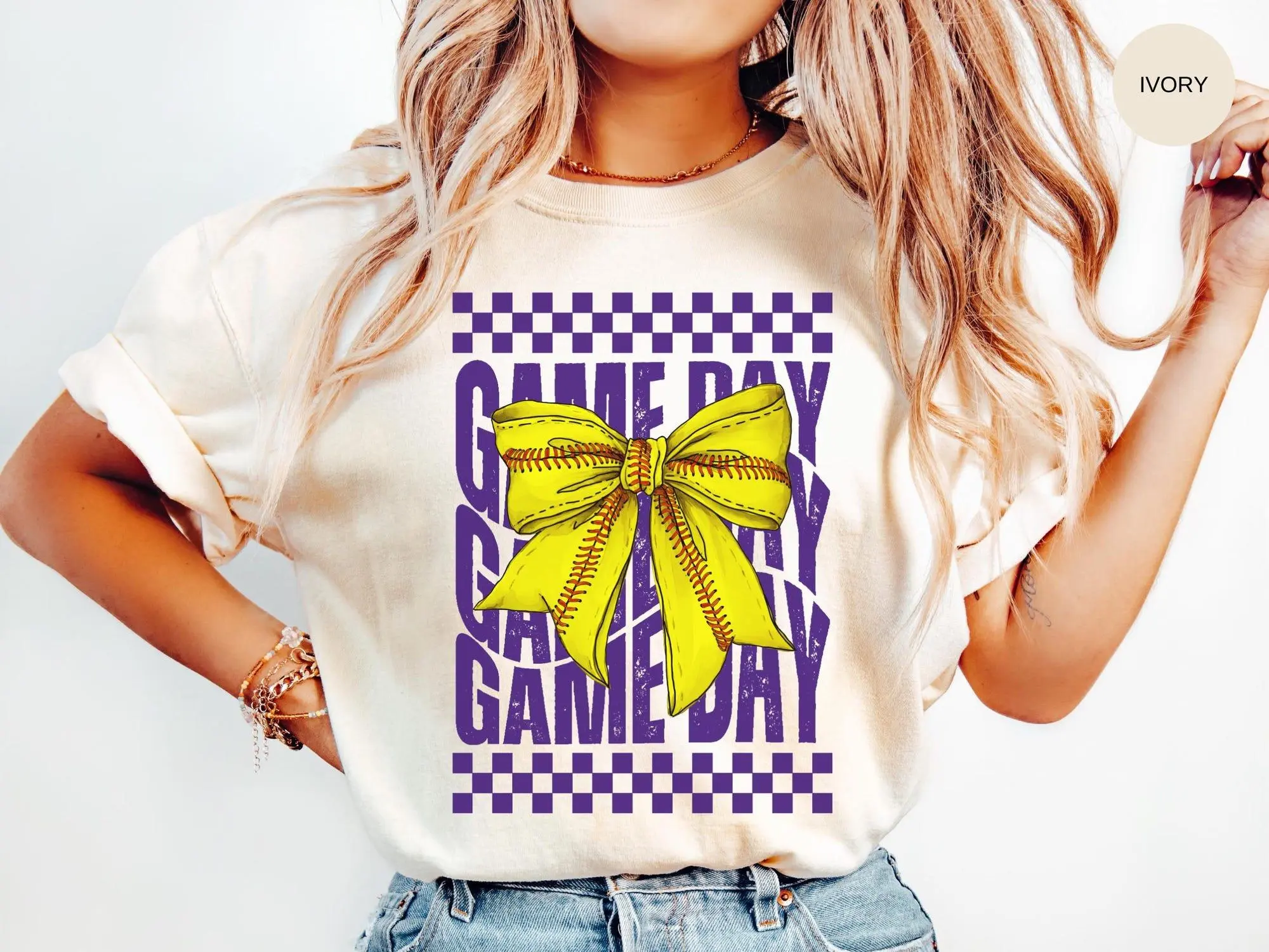 [SALE OFF 50%] SOFTBALL Shirt, Game Day Tshirt, Comfort Colors, Purple Coquette Softball, Softball Mom Gift, Softball Player, Teacher Shirt, Girly T-Shirt
