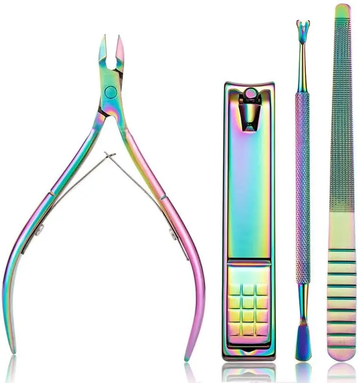 Cuticle Trimmer with Cuticle Pusher - 4 Pack Stainless Steel Nail Clippers Set, Dead Skin Cuticle Cutter Nippers, Manicure Tools for Shiny Nail