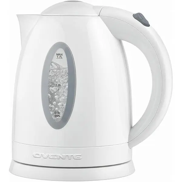 OVENTE 1.7L Modern Corded Base Electric Kettle, 1100W Quick Boil Fast Water Boiler, White KP72W – BPA-Free, Water Level Gauge, Auto Shut-Off, Indicator Light, Boil-Dry Protection, Removable Filter (Ideal for Coffee, Tea)