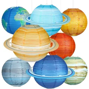 8 PCS 12 Inch Planet Paper Lanterns Solar System Hanging Lantern for Kids Outer Space Theme Birthday Party Room Decorations