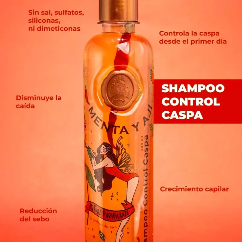 AJI & MENTA Shampoo Ritual Botánica - Control the Caspa, Reduces Sebum, Cleansing Capillar, Sin Sal, Silfanos, Ni Dimeticonas, Sin Sal, Siliconeas