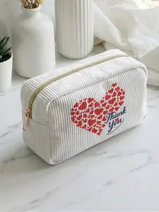 1 piece of heart pattern + Thank you 2D printed Zip makeup bag, large capacity design | suitable for all seasons/general use | fits daily skincare and various cosmetics | perfect for life and travel, Makeup Storage Bag, Makeup Organizer Pouch