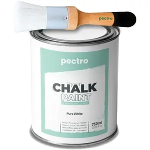 Chalk Paint for Furniture 25,36 fl.Oz. (750ml) + Special Chalk Paint Brush - Furniture Paint no Sanding or Priming - Chalk Finish Wood Paint - DIY Projects Home Decor & Improvement (PURE WHITE)