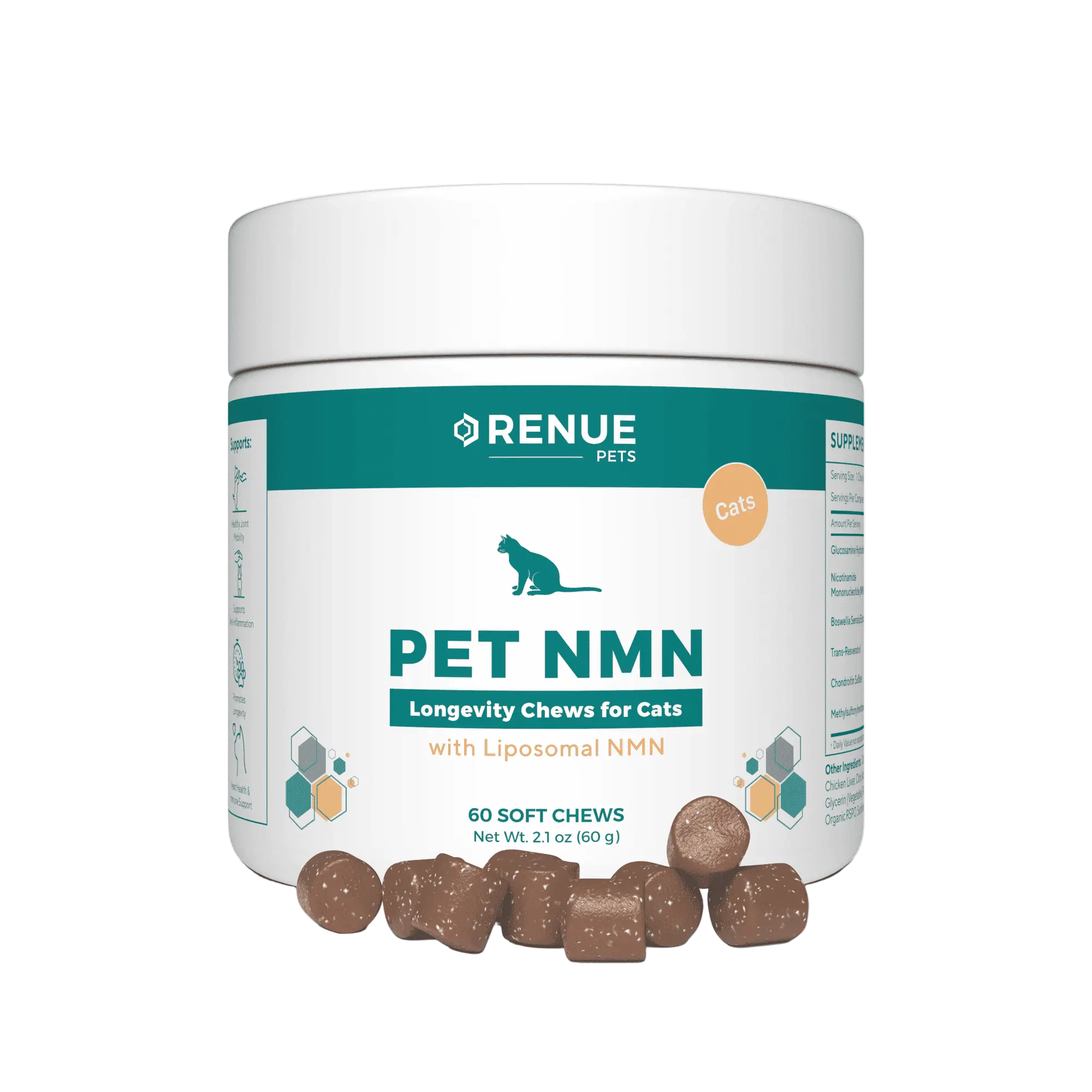 RENUE PET NMN Longevity Chews for Cats 60 Soft Chews with Liposomal NMN for Health Support & Nutritional Supplement