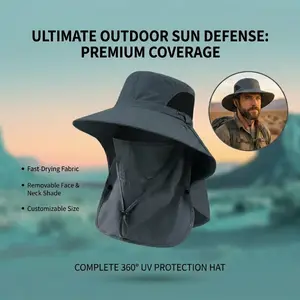 Sun Protection Fishing Hat with Detachable Face Cover & Neck Flap, Lightweight Bucket Hat for Spring & Summer Outdoor Use