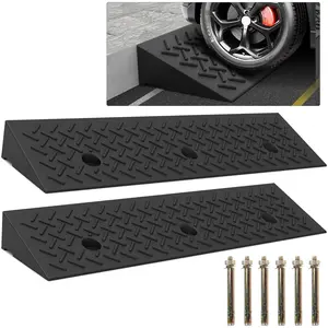 Car Stuff2 Pcs 3.9" Rise Rubber Curb Ramp Threshold Ramps 3 Tons Capacity Heavy Duty Loading for Driveway Dock Bike Vehicle Warehouse