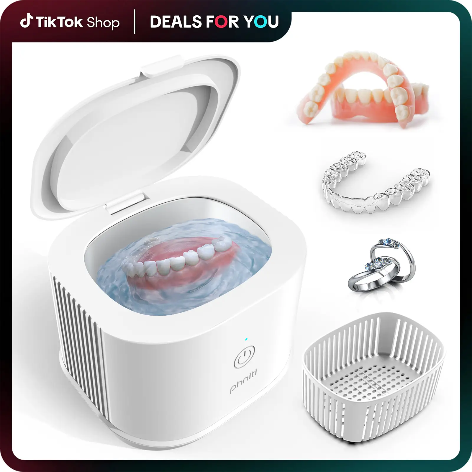 Phniti Ultrasonic Cleaner for Retainers &Dentures:18W 46Khz Professional Cleaner for braces, Mouth Guard, Aligner, JewelryRings