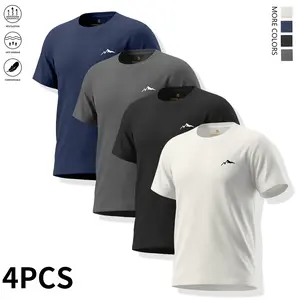 Set of 4 short-sleeve athletic T-shirts, casual commuting wear, suitable for the gym and office, minimalist design, quick-drying, breathable, stretchy fabric