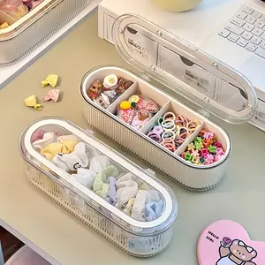 Compact transparent plastic storage box with dividers - flip-top design for convenient access, clear cover for good visibility, perfect for headbands and jewelry - space-saving, dust-proof storage solution, Dustproof organizer