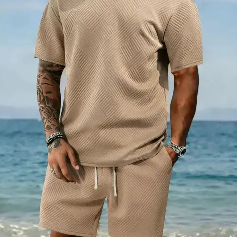 URMCZ Men's Casual 2-Piece Matched Quick On/Off Set - Classic Crew Neck Plain Short-Sleeve Solid Polo T-Shirt & Drawstring Waist Outerwear, Cozy Breathable Instant Look Menswear for Daily Summer Use, XXL