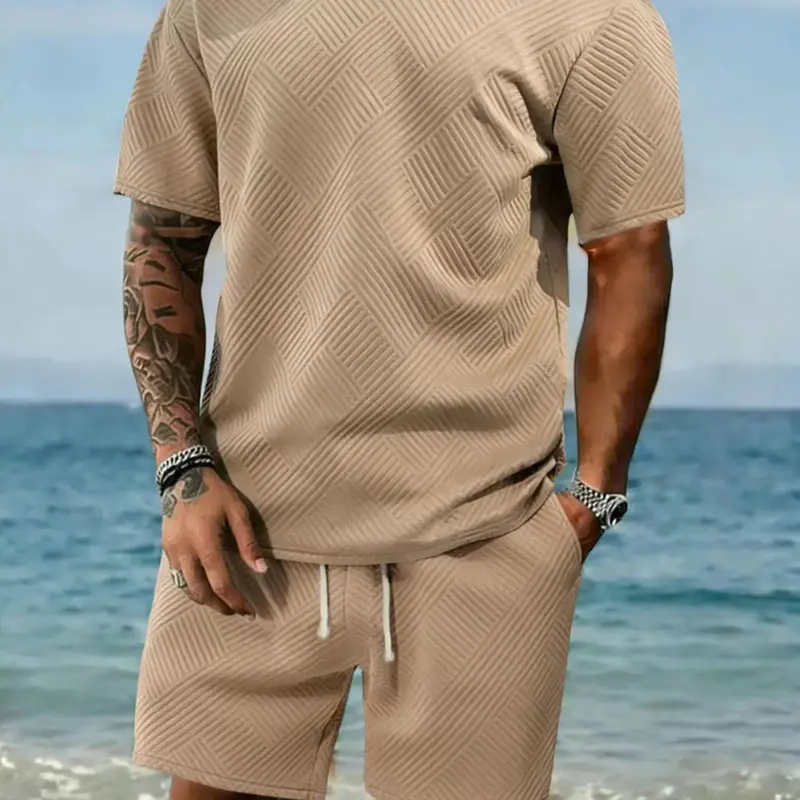 URMCZ Men's Casual 2-Piece Matched Quick On/Off Set - Classic Crew Neck Plain Short-Sleeve Solid Polo T-Shirt & Drawstring Waist Outerwear, Cozy Breathable Instant Look Menswear for Daily Summer Use, XXL