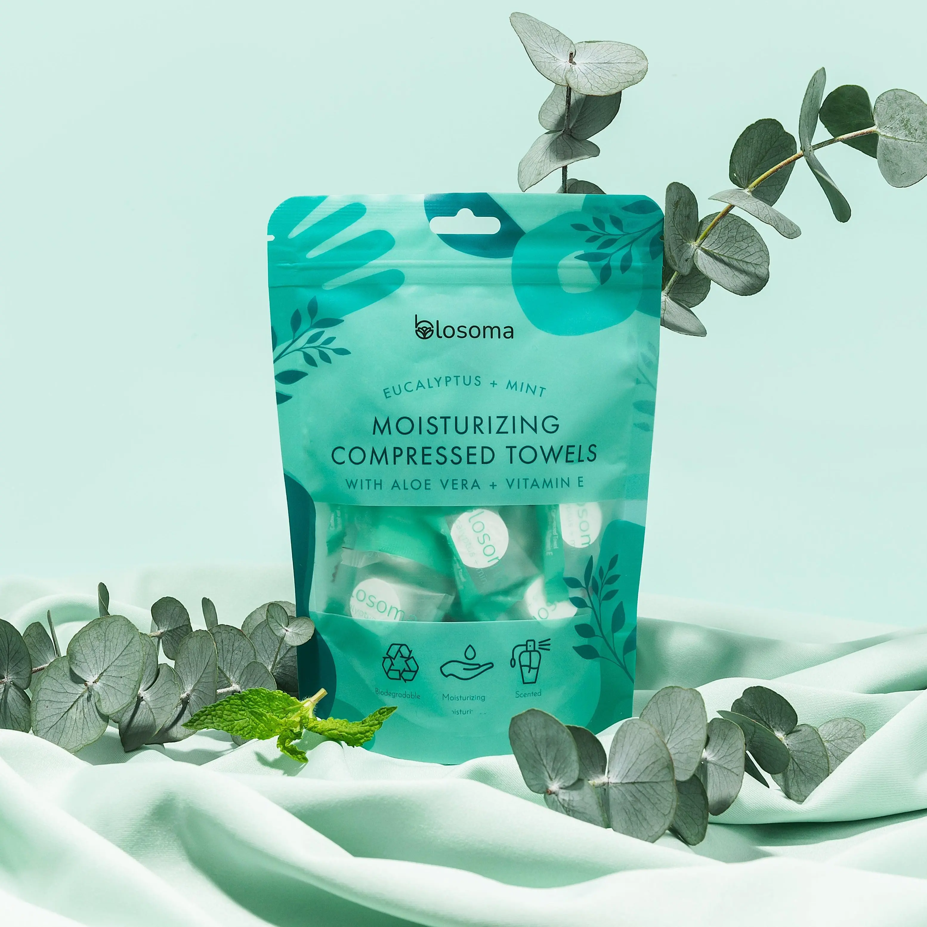 Eucalyptus + Mint Moisturizing Compressed Towels | Infused with Aloe Vera and Vitamin E