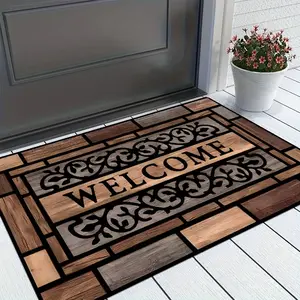 Durable Anti Slip Rustic Welcome Mat for Home Entrance Polyester Doormat Stylish Brown Pattern Decor Non Slip Outdoor Indoor Rug Waterproof Entryway Floor Mat