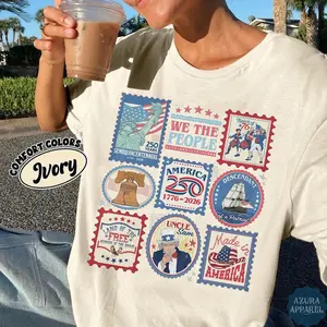 250th Usa Anniversary Stamps Shirt Comfort Colors, America 1776-2026 Tee, 4th Of July Semiquincentennial T-Shirt, Patriotic Merch Gift
