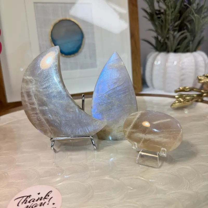 Moonstone and Sunstone -- High Quality Super Bright Blue Flash| Natural Crystal Decor For Home Decor