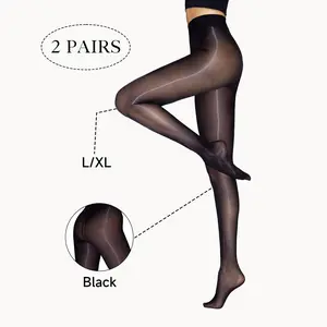 2-Pack Glossy Sheer Tights - High Shine Black Pantyhose | Silky Oil Finish Stockings | Stretchy Comfort Fit S/M & L/XL for Date Night & Events