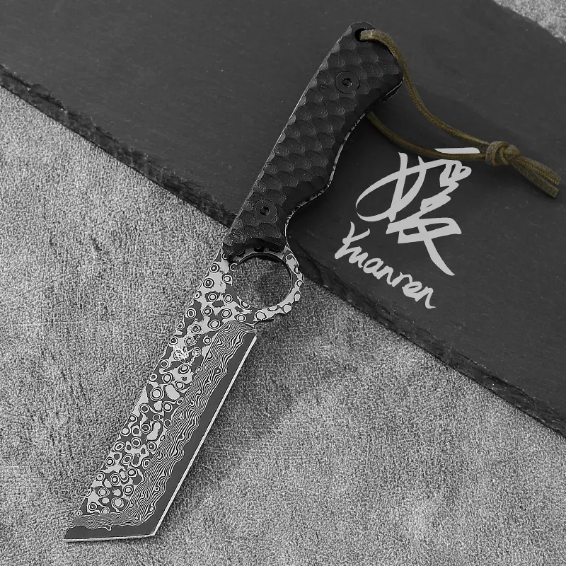 YUANREN K-Tip 5'' Damascus Fruit Knife 67 Layers AUS-10 Stainless Steel G10 Stone-Feature Handle