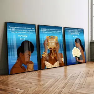 Set of 3 Black Christian Girl Wall Art, Scripture Print, Bible Verse Wall Art, Girl Room Decor, Christian Wall Print