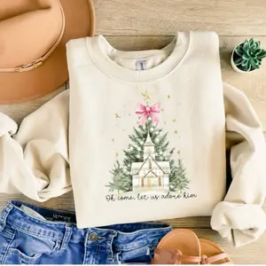 Women's Christmas Themed Crewneck Sweatshirt - Perfect for the Holidays - Pullover, Womenswear Tops Printed Comfortable