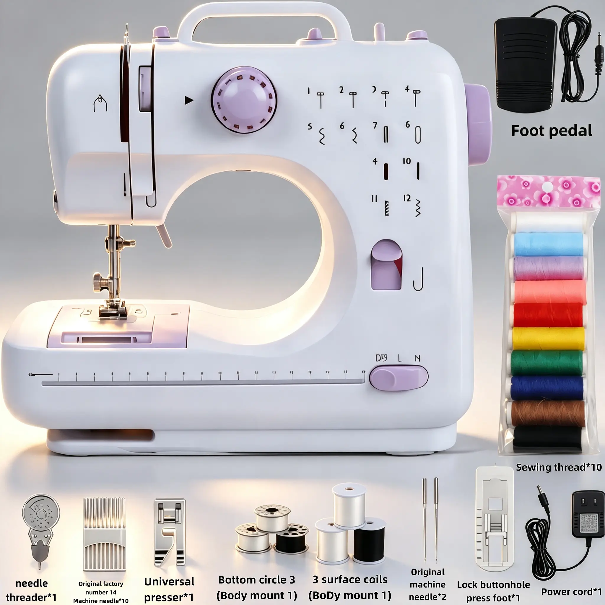 Portable Handheld Mini Sewing Machine for Beginners - 12 Built-in Stitches, 2 Speeds, Pedal, LED Light, Storage Drawer, Compact, Lightweight for DIY Sewing, Portable Handheld Mini Sewing Machines
