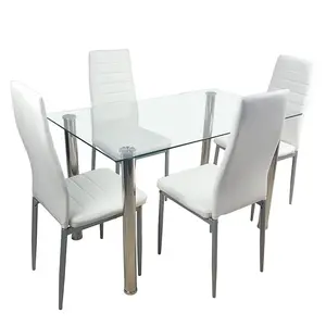 4pcs PU Leather Backrest Cushions for Dining Chairs Round Tube White Seat Cushions with Horizontal Sewing Gray Leg Decor