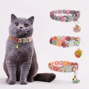 Dopamine Colorful Spring Cat Collar with Elegant Lace Embroidery Gentle Adjustable Fit and Jingle Bell for Cats and Tiny Dogs Stylish Pet Fashion Neckband Accessory