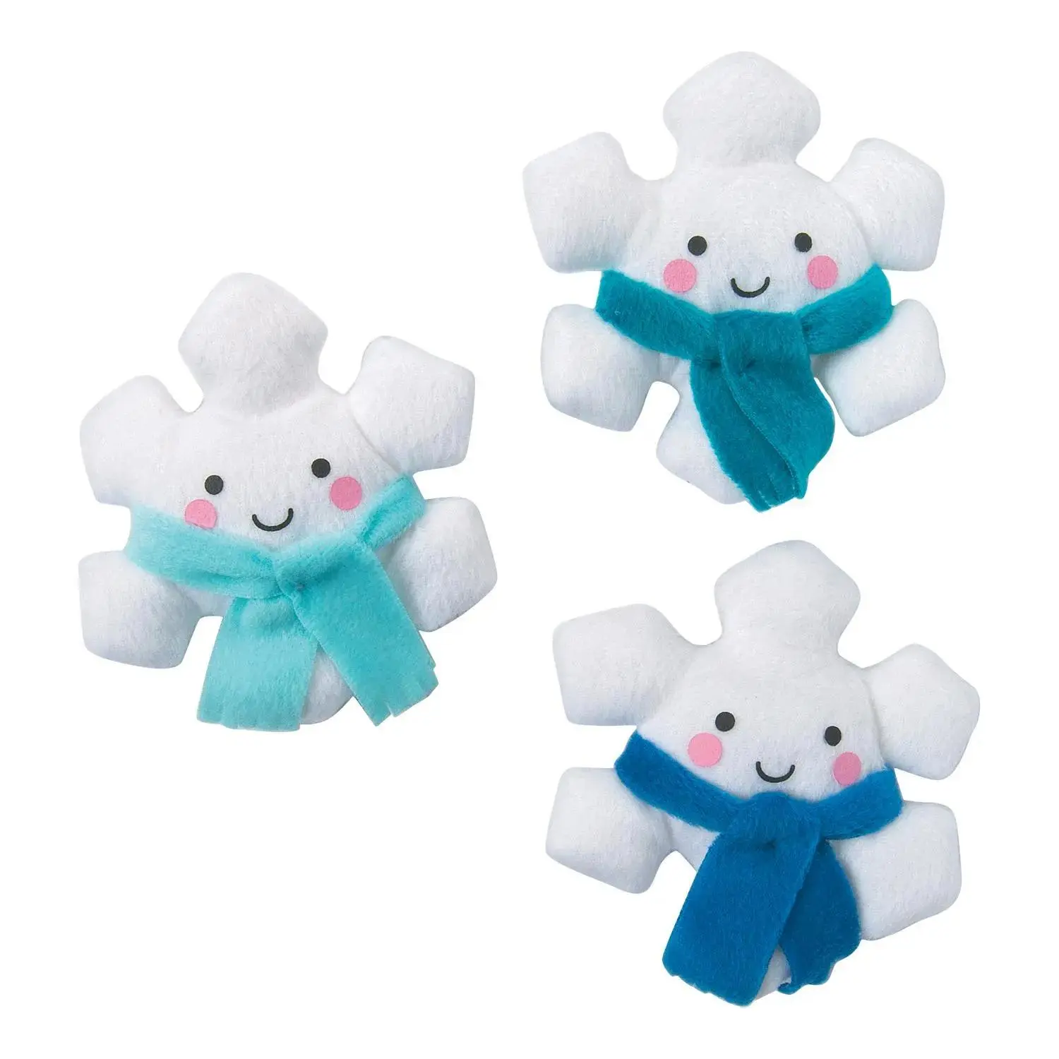 4" Mini Smile Face White Stuffed Snowflakes with Scarf - 12 Pc.