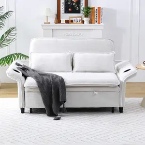 3-in-1 Convertible Sleeper Loveseat Sofa Couch with Cup Holder, 65.74" Pull Out Sofa Bed, Adjustable Backrest & Armrests for Small Space, Living Room, Apartment (Corduroy Beige)