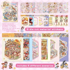 YI LAN Scene Sticker 6-Set 3D Scene Book Kit - 3D House & Multi-Style Pet Designs, DIY Cute Miniature Room Creative Craft Kit for Stress Relief, Vintage Artistic Gift