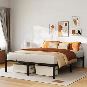 14 Inch Queen Bed Frame Heavy Duty Metal Platform Bed Frame with Durable Iron Slat Support and Legs No Box Spring Required No Screws Needed Support Up to 800 Lbs