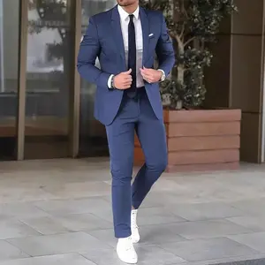 2025 New Men's Business Casual Suit Two-Piece Set Solid Color Slim Fit Banquet Tuxedo Suit Top Suit Pants Men's Formal Wear Beige Solid Color