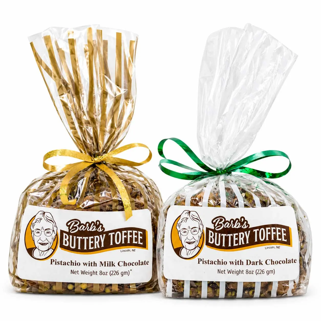 IN-STORE PICKUP ONLY | Homemade Pistachio Toffee Bundle | 8 oz | Milk and Dark Chocolate | Barb's Buttery Toffee