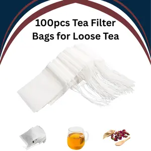 100pcs Tea Filter Bags for Loose Tea, Mini Empty Tea Bags, Natural Wood Pulp Paper Material, Disposable Unbleached Tea Filter Bags with Drawstring for Loose Tea Wooden