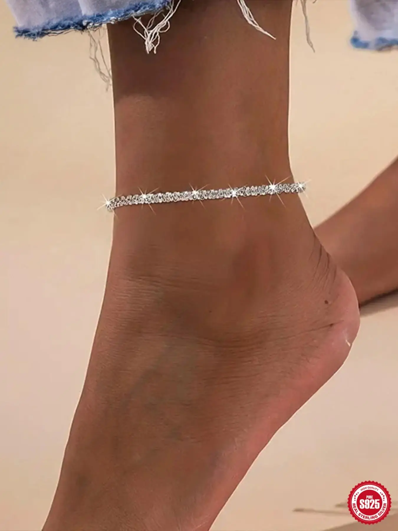 S925 Sterling Silver Summer Glitter Rhinestone Decor Anklet, Trendy All-match & Exquisite Foot Jewelry for Women & Girls for Party, Daily Clothing Dec