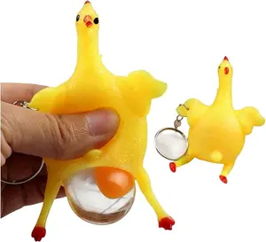 2pcs Funny Rubber Chicken Keychain Novelty Laying Egg Chicken Stress Relief for Adult Venting Anger,Releasing Stress