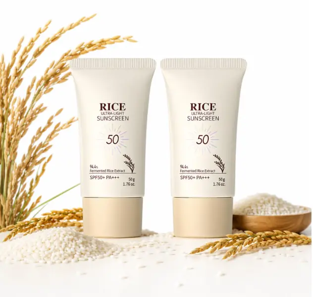 2PCS Rice Face Moisturizing with Spf50+, New Rice Ultra-Light Sunscreen, Rice Sunscreen Mineral Formula Waterproof and Non-Whitening, Suitable for all Skin Types